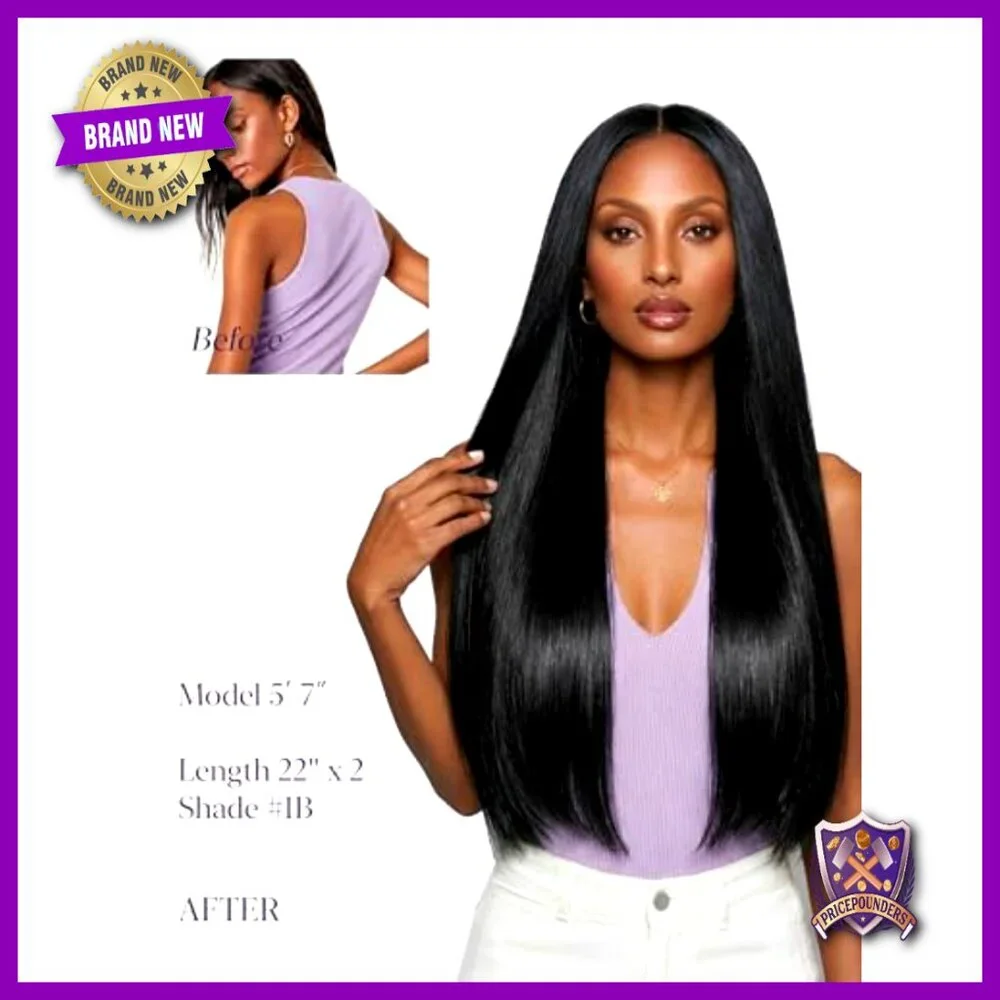 22 Inch Clip In Human Hair Extensions 2 Pack 7 Pieces Silky Straight - Picture 5 of 7
